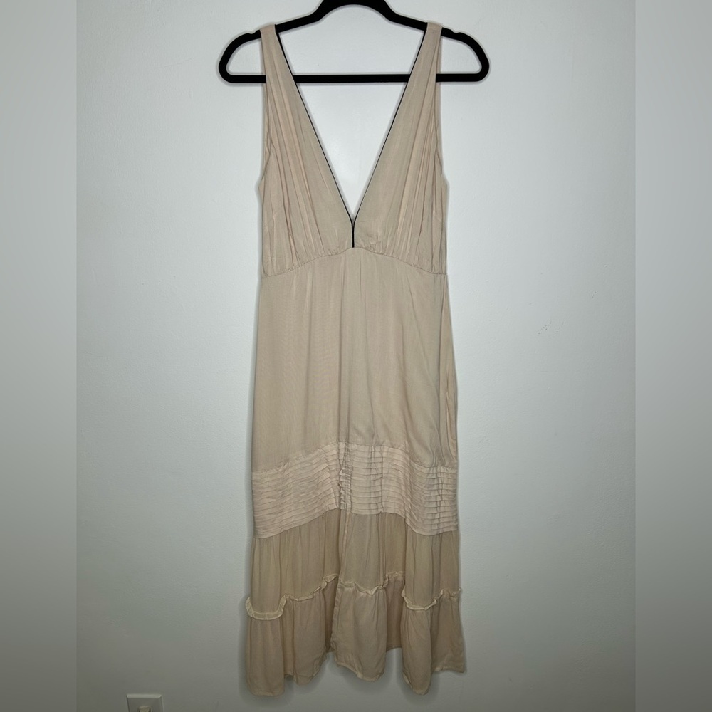 NWT Aura The Label Lauren Midi Dress Plunging V Neck Cream Large Slit Boho Chic - Picture 4 of 12